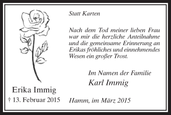 Traueranzeige von Erika Immig von MZV