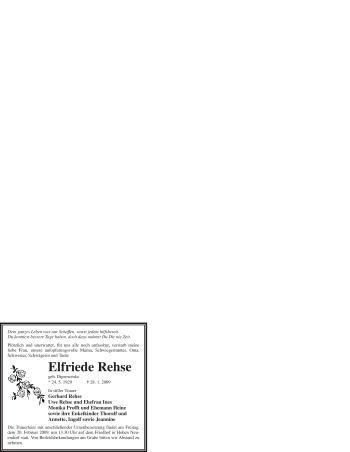 Traueranzeige von Elfriede Rehse von WESTFÄLISCHER ANZEIGER