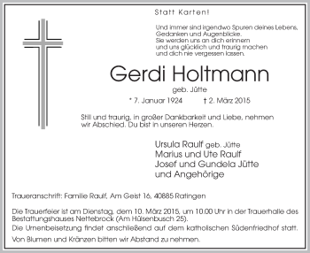 Traueranzeige von Gerdi Holtmann von MZV