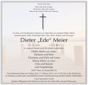 Traueranzeige von Dieter Meier von WESTFÄLISCHER ANZEIGER