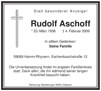 Traueranzeige von Rudolf Aschoff von WESTFÄLISCHER ANZEIGER