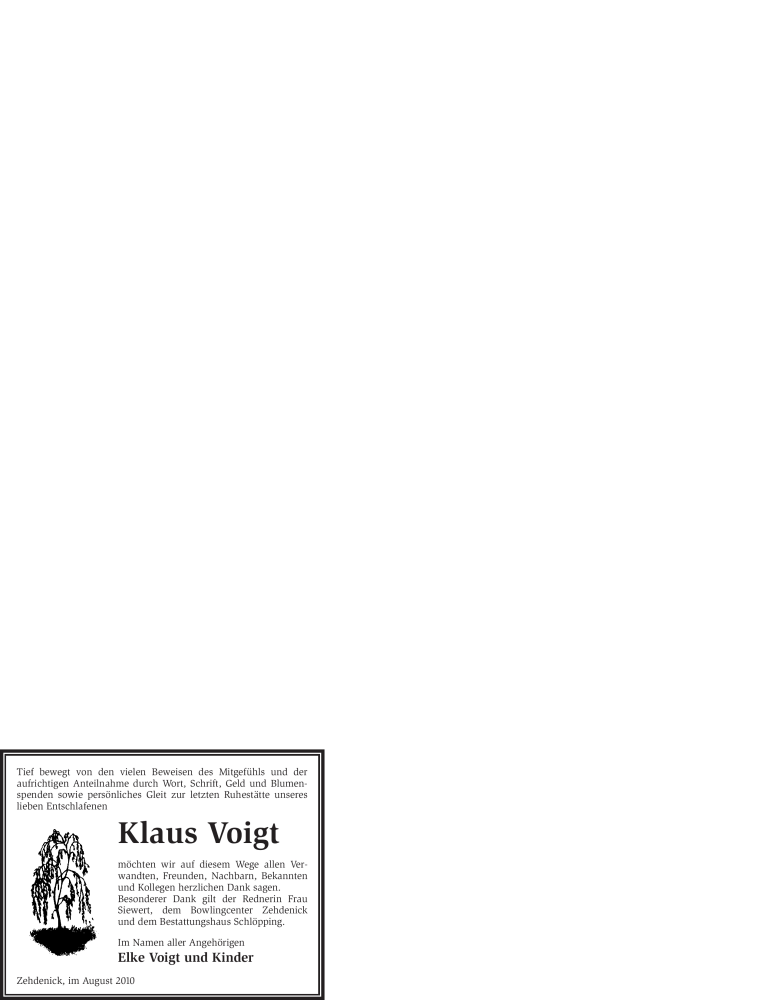  Traueranzeige für Klaus Voigt vom 19.08.2010 aus WESTFÄLISCHER ANZEIGER