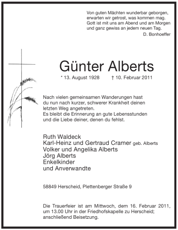 Traueranzeige von Günter Alberts von WESTFÄLISCHER ANZEIGER