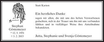 Traueranzeige von Stephan Göstemeyer von MZV