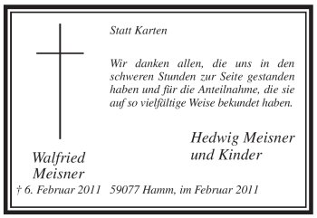 Traueranzeige von Walfried Meisner von WESTFÄLISCHER ANZEIGER