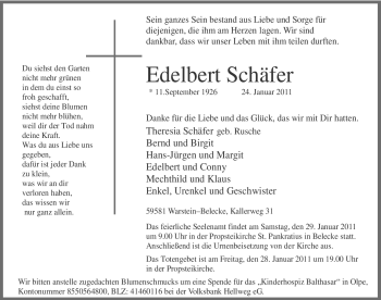 Traueranzeige von Edelbert Schäfer von WESTFÄLISCHER ANZEIGER