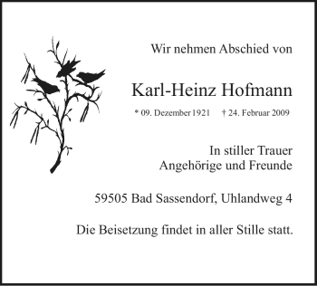 Traueranzeige von Karl-Heinz Hofmann von WESTFÄLISCHER ANZEIGER