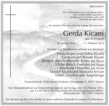 Traueranzeige von Gerda Kicani von WESTFÄLISCHER ANZEIGER