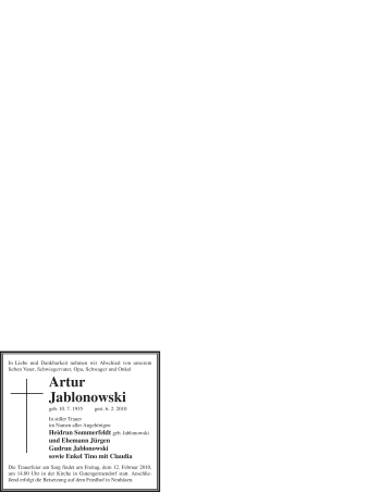 Traueranzeige von Artur Jablonowski von WESTFÄLISCHER ANZEIGER