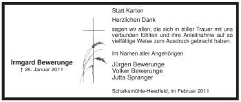 Traueranzeige von Irmgard Bewerunge von WESTFÄLISCHER ANZEIGER