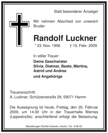 Traueranzeige von Randolf Luckner von WESTFÄLISCHER ANZEIGER