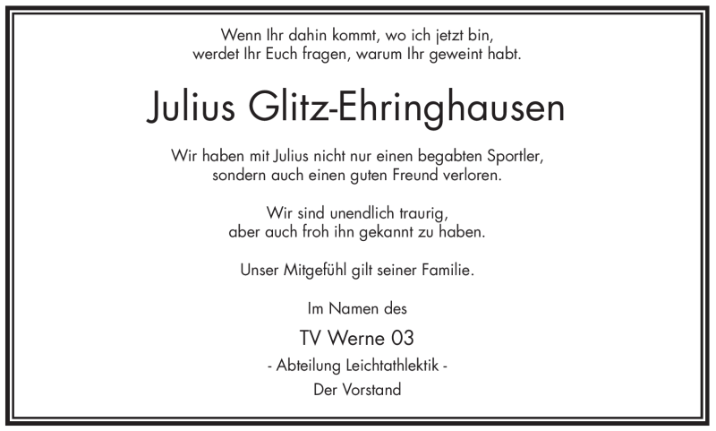  Traueranzeige für Julius Glitz-Ehringhausen vom 03.07.2009 aus WESTFÄLISCHER ANZEIGER