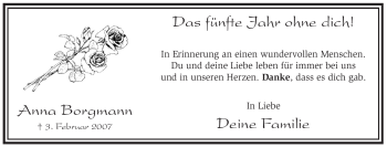 Traueranzeige von Anna Borgmann von WESTFÄLISCHER ANZEIGER