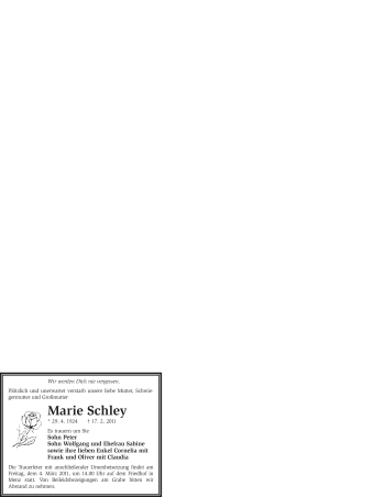 Traueranzeige von Marie Schley von WESTFÄLISCHER ANZEIGER