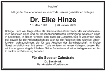 Traueranzeige von Eike Hinze von WESTFÄLISCHER ANZEIGER