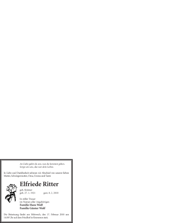 Traueranzeige von Elfriede Ritter von WESTFÄLISCHER ANZEIGER