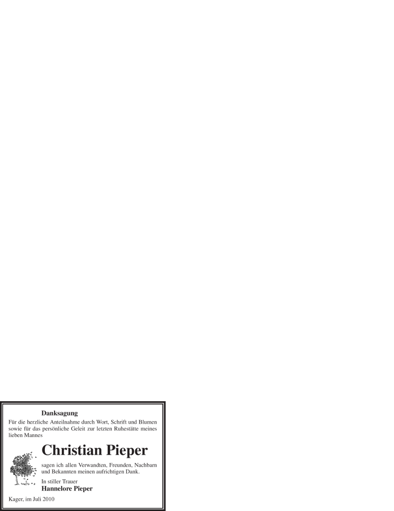  Traueranzeige für Christian Pieper vom 07.08.2010 aus WESTFÄLISCHER ANZEIGER