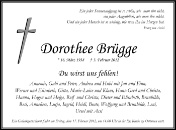 Traueranzeige von Dorothee Brügge von WESTFÄLISCHER ANZEIGER