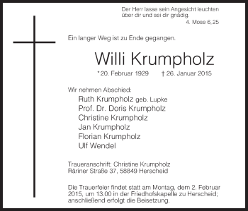 Traueranzeige von Willi Krumpholz von MZV