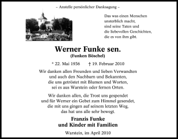 Traueranzeige von Werner Funke von WESTFÄLISCHER ANZEIGER