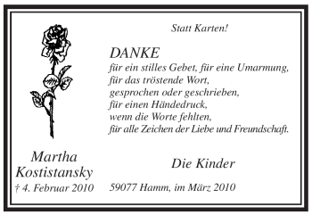 Traueranzeige von Martha Kostistansky von WESTFÄLISCHER ANZEIGER