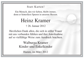 Traueranzeige von Heinz Kramer von WESTFÄLISCHER ANZEIGER
