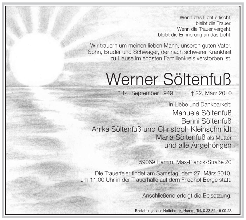  Traueranzeige für Werner Söltenfuß vom 24.03.2010 aus WESTFÄLISCHER ANZEIGER