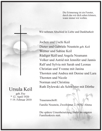 Traueranzeige von Ursula Keil von WESTFÄLISCHER ANZEIGER
