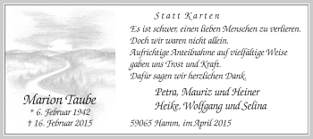 Traueranzeige von Marion Taube von MZV