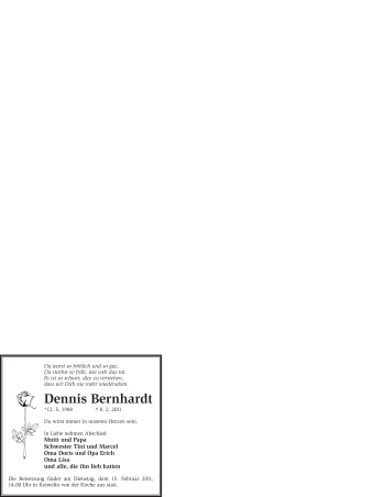 Traueranzeige von Dennis Bernhardt von WESTFÄLISCHER ANZEIGER