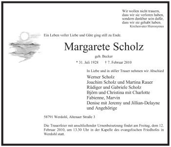 Traueranzeige von Margarete Scholz von WESTFÄLISCHER ANZEIGER