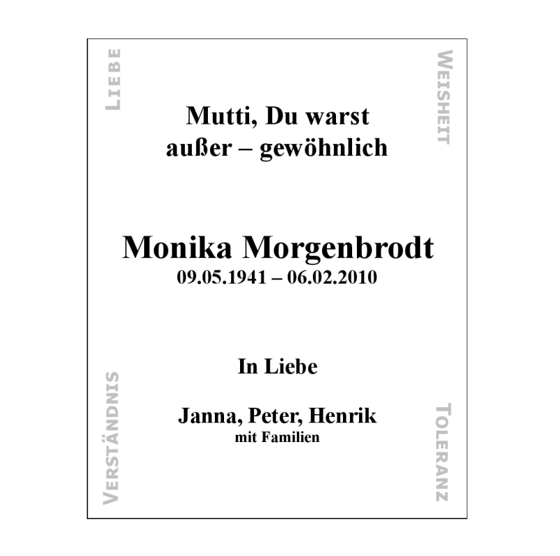  Traueranzeige für Monika Morgenbrodt vom 11.02.2010 aus WESTFÄLISCHER ANZEIGER