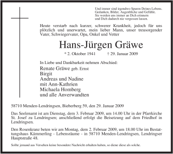 Traueranzeige von Hans-Jürgen Gräwe von WESTFÄLISCHER ANZEIGER