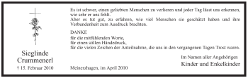Traueranzeige von Sieglinde Crummenerl von WESTFÄLISCHER ANZEIGER