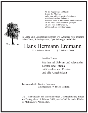 Traueranzeige von Hans Hermann Erdmann von WESTFÄLISCHER ANZEIGER