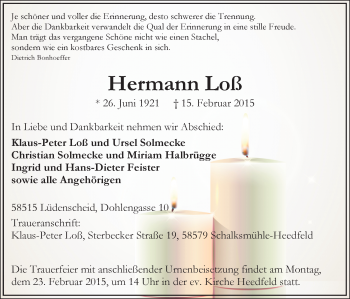 Traueranzeige von Hermann Loß von MZV