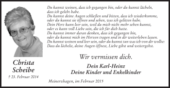 Traueranzeige von Christa Scheibe von MZV