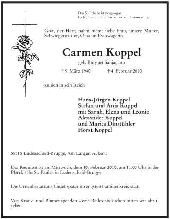Traueranzeige von Carmen Koppel von WESTFÄLISCHER ANZEIGER
