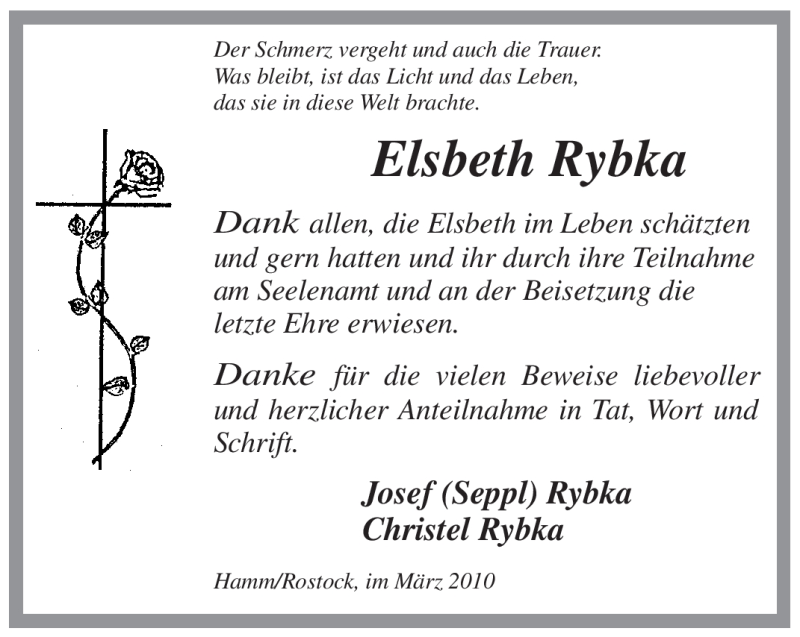  Traueranzeige für Elsbeth Rybka vom 03.04.2010 aus WESTFÄLISCHER ANZEIGER