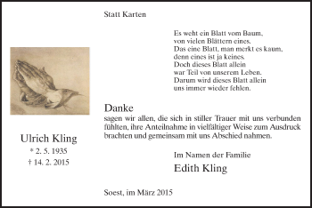 Traueranzeige von Ulrich Kling von MZV