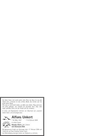 Traueranzeige von Alfons Unkert von WESTFÄLISCHER ANZEIGER