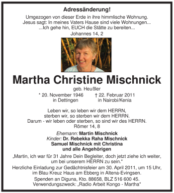 Traueranzeige von Martha Christine Mischnick von WESTFÄLISCHER ANZEIGER