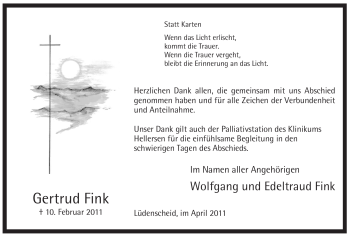 Traueranzeige von Gertrud Fink von WESTFÄLISCHER ANZEIGER