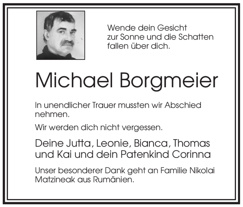  Traueranzeige für Michael Borgmeier vom 25.11.2009 aus WESTFÄLISCHER ANZEIGER