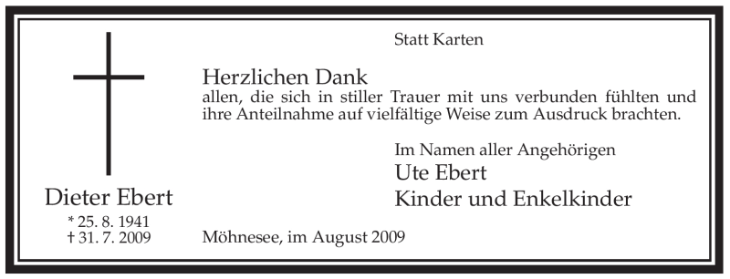  Traueranzeige für Dieter Ebert vom 22.08.2009 aus WESTFÄLISCHER ANZEIGER