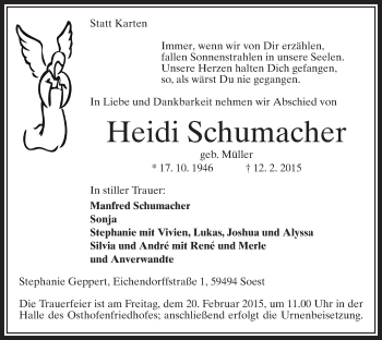 Traueranzeige von Heidi Schumacher von MZV
