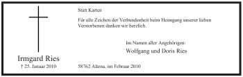 Traueranzeige von Irmgard Ries von WESTFÄLISCHER ANZEIGER