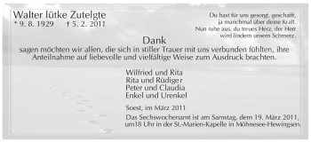 Traueranzeige von Walter lütke Zutelgte von WESTFÄLISCHER ANZEIGER