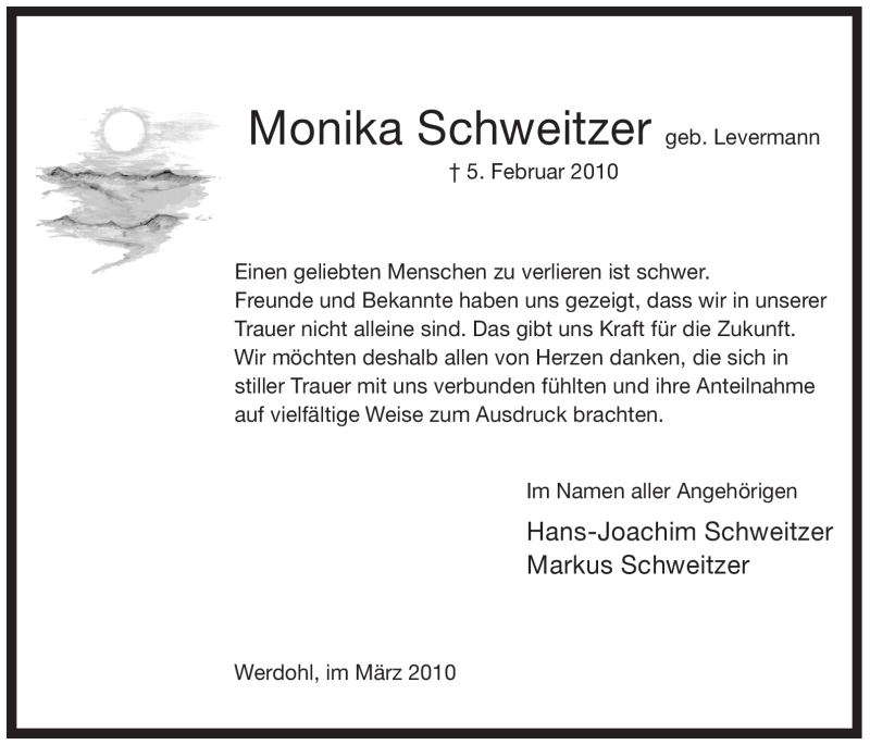  Traueranzeige für Monika Schweitzer vom 27.03.2010 aus WESTFÄLISCHER ANZEIGER