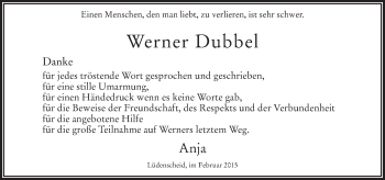Traueranzeige von Werner Dubbel von MZV